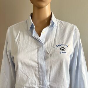 Maison Labiche Paris Bonjour De Paris Cotton Button Up Shirt Light Blue Size S